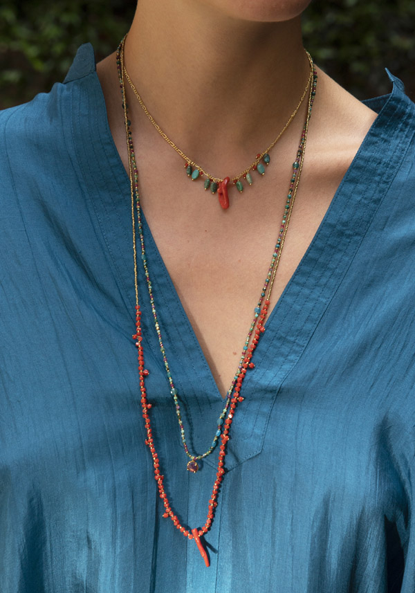 UNTITLEDEDITION VERMEIL GOLD “FICO D’INDIA” TURQUOISE & CORAL NECKLACE