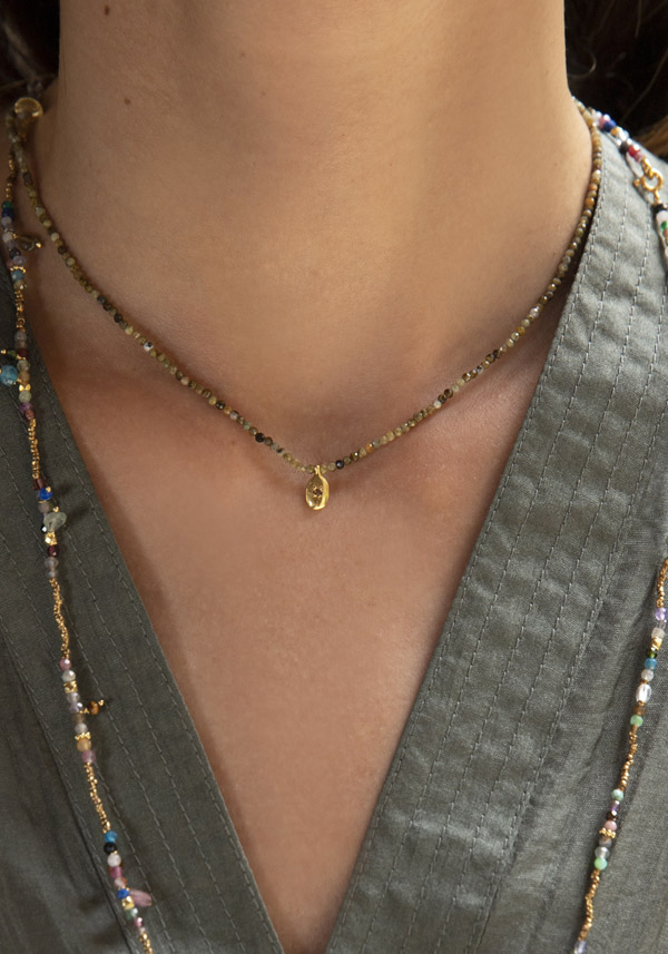 UNTITLEDEDITION VERMEIL GOLD “METEORA” GREEN GARNET & DIAMOND NECKLACE