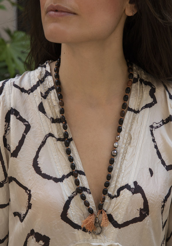 CATHERINE MICHIELS BEADED “EBONY & DIAMONDS” LONG NECKLACE