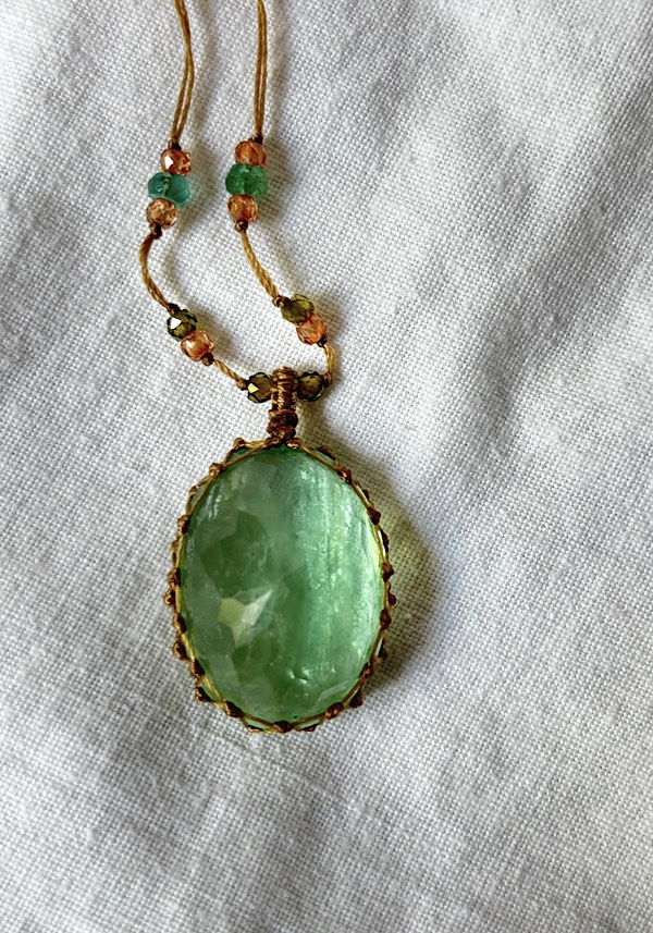 SHARING "LONG TIBETAN NECKLACE"GREEN FLUORITE #119 - Image 2