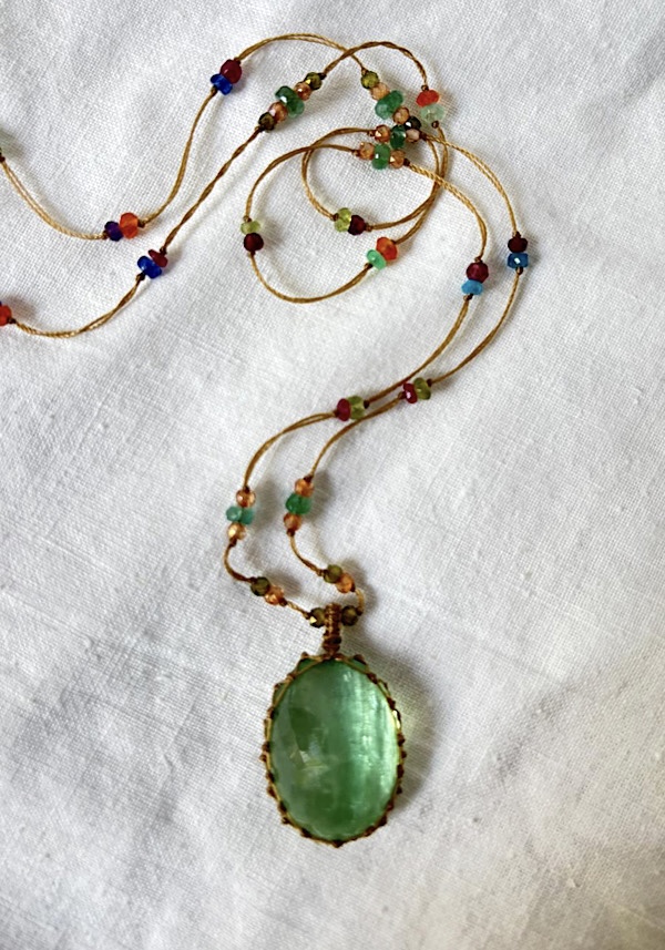 SHARING “LONG TIBETAN NECKLACE”GREEN FLUORITE #119