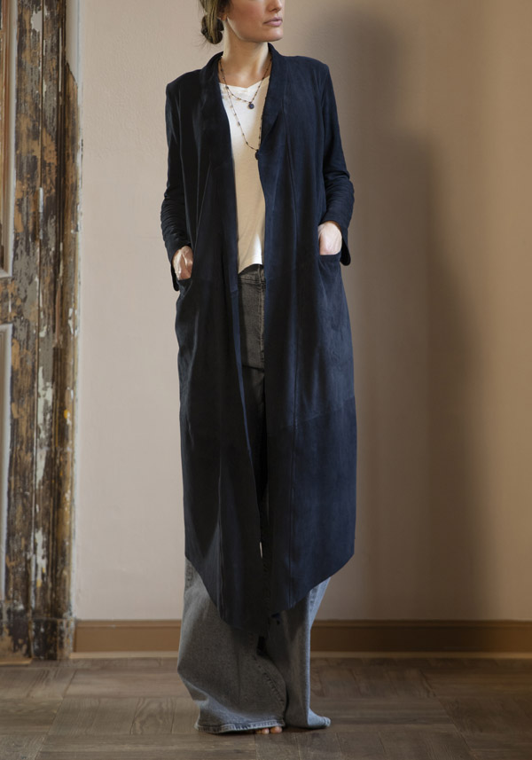 GIORGIO BRATO SUEDE LEATHER “SPOLVERINO 25096” DEEP SPACE LONG JACKET