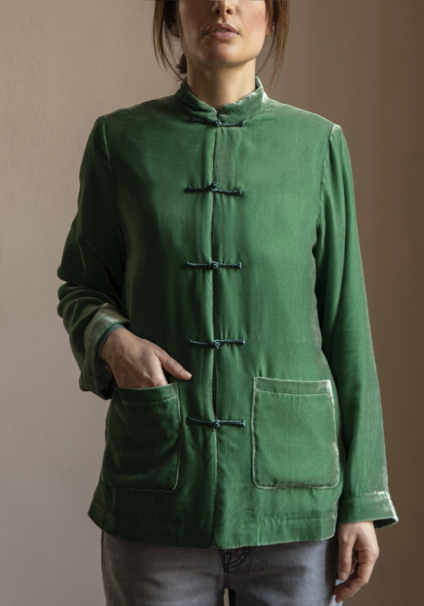YALI MILANO SILK VELVET “MAGGIO” GREEN BLAZER