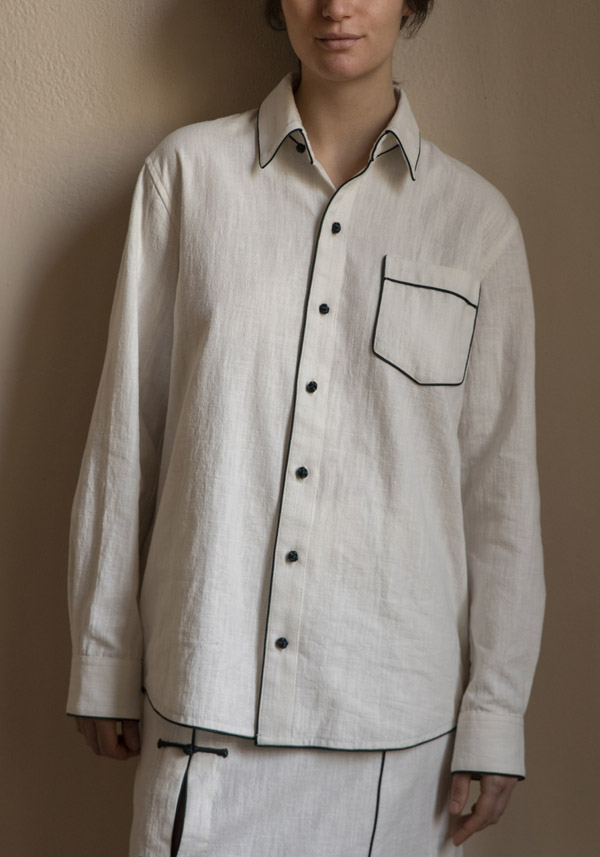 YALI MILANO LINEN “JOY PIPING” WHITE SHIRT