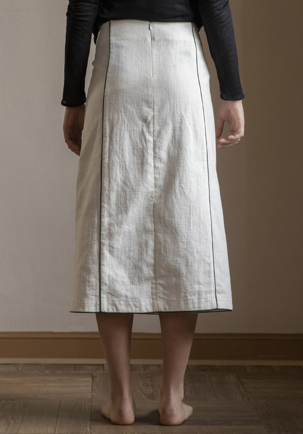 YALI MILANO LINEN "LOLA PIPING" WHITE MIDI SKIRT - Image 6