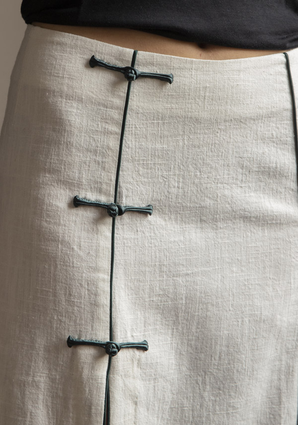 YALI MILANO LINEN "LOLA PIPING" WHITE MIDI SKIRT - Image 5