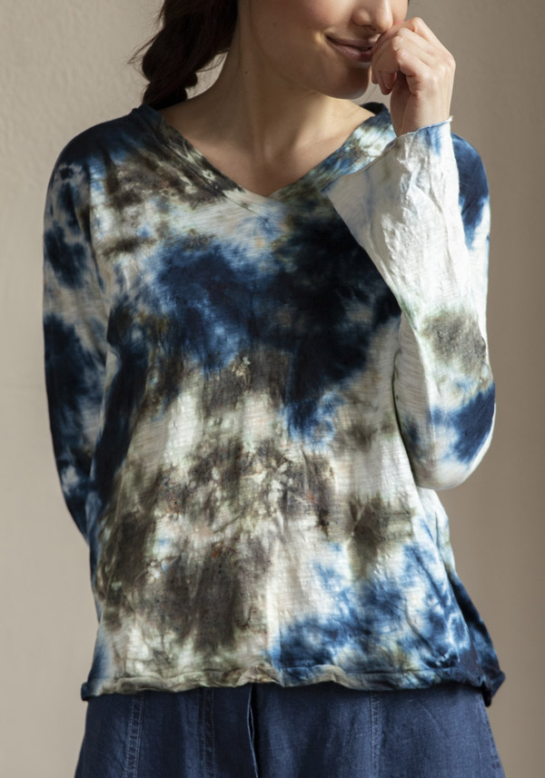 GILDA MIDANI COTTON “V TRAP FLARE TOP” MINERAL BLUE