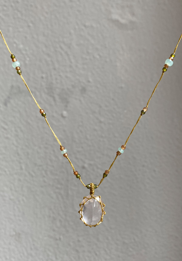 SHARING “SHORT TIBETAN NECKLACE” PINK QUARTZ #22
