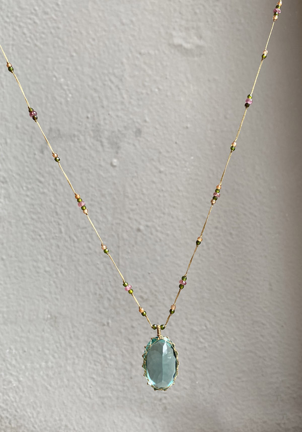 SHARING “LONG TIBETAN NECKLACE” BLUE FLUORITE  #305