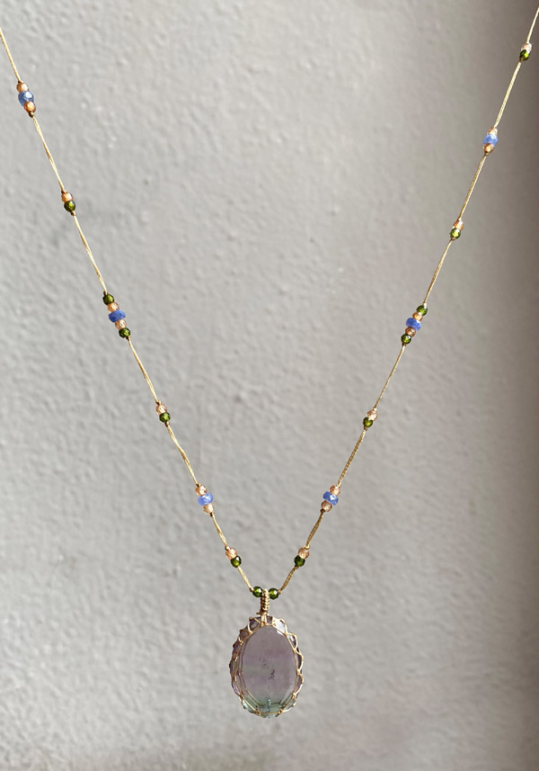 SHARING “LONG TIBETAN NECKLACE” RAINBOW FLUORITE #326