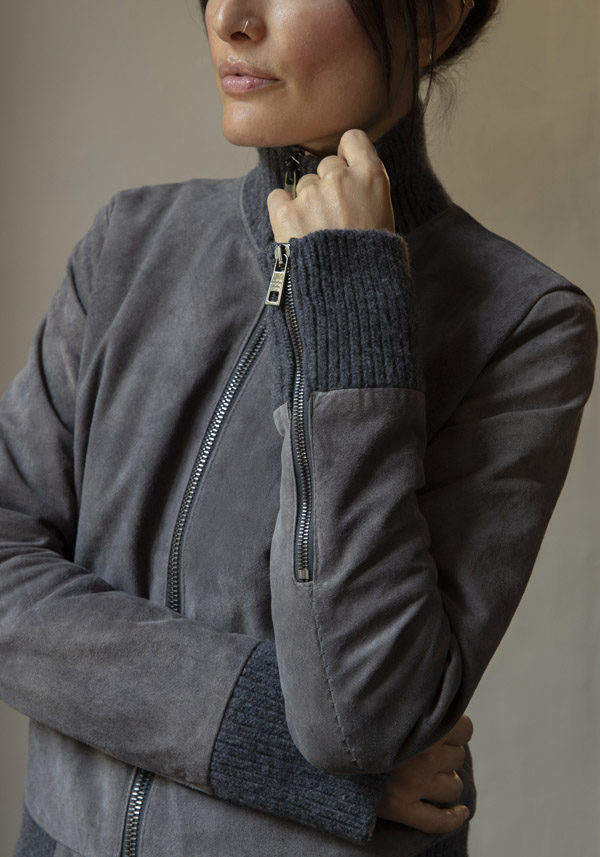 GIORGIO BRATO SUEDE LEATHER "01194" DORMOUSE GREY BOMBER JACKET - Image 2
