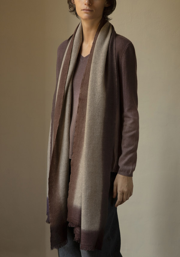 MIRROR IN THE SKY CASHMERE “MELANGE DIP DYE” TOAST & NIGHT SCARF