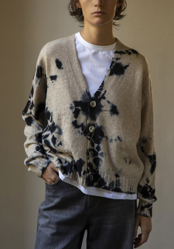 SUZUSAN CASHMERE “3085” SAND & BLACK CARDIGAN