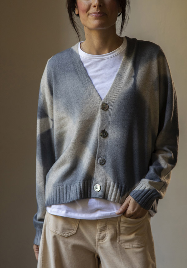 SUZUSAN CASHMERE “3085” SILVER GREY & LIGHT GREY CARDIGAN