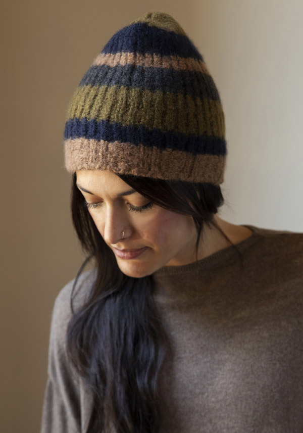 DANIELAPI CASHMERE & SILK “IGLOO” KAKI & NAVY BEANIE