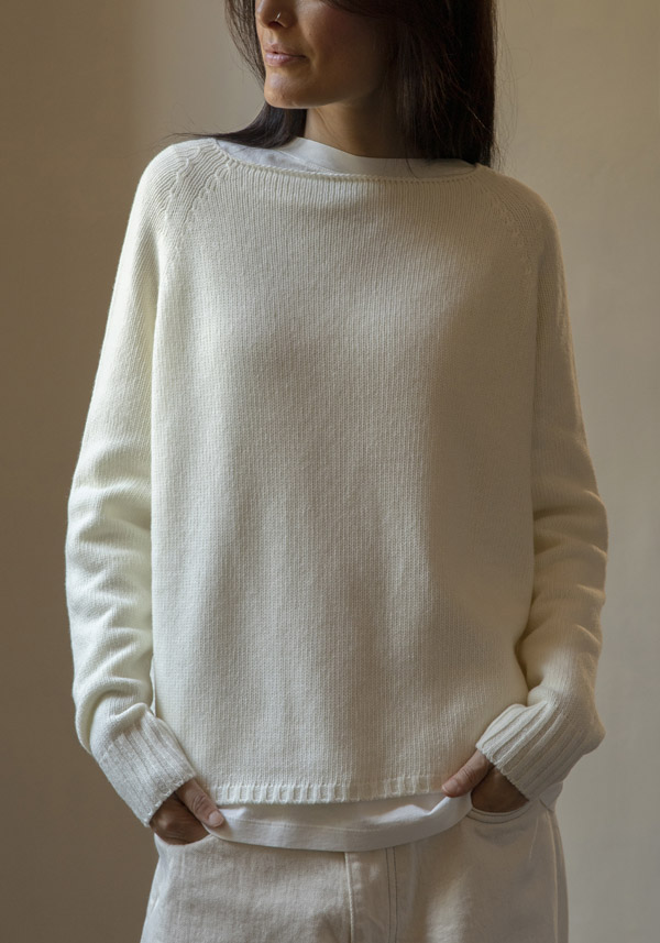 MARYYA WOOL & CASHMERE “BOAT NECK” WHITE PULLOVER