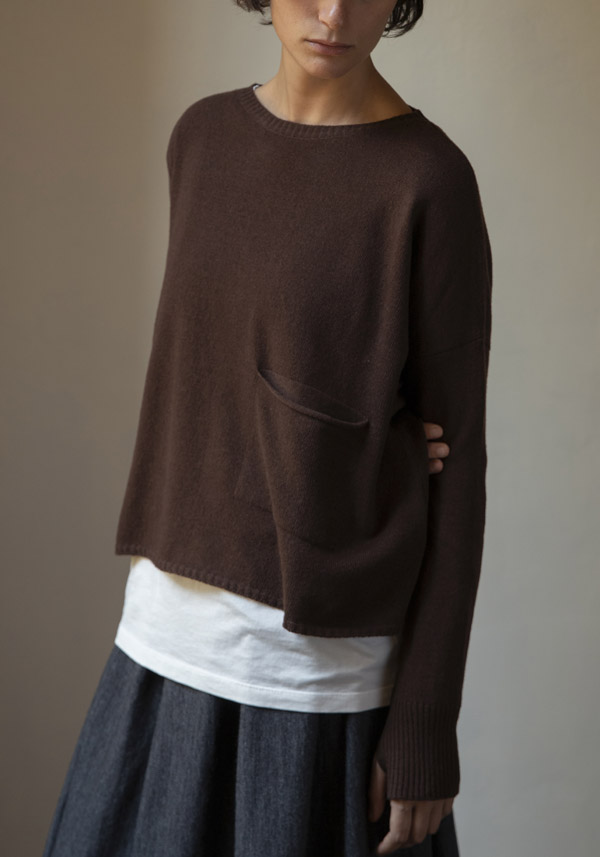 MA’RY’YA WOOL & CASHMERE “BOAT NECK OVER” BROWN PULLOVER