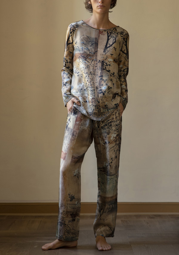 PIERRE LOUIS MASCIA SILK “ALOE” TURQUOISE TROUSERS