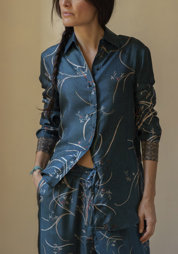 PIERRE LOUIS MASCIA SILK “ALOE” TURQUOISE SHIRT