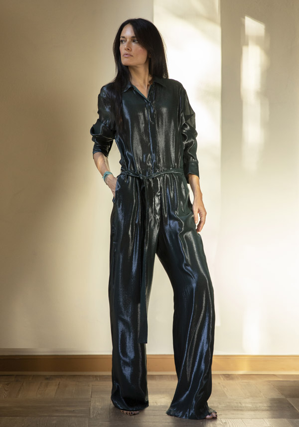 INDRESS SILK & LUREX "SHAAN" BLACK JUMPSUIT - Image 3